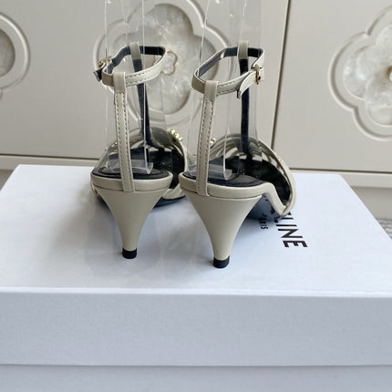 CELINE 26S CLEA TRIOMPHE GLADIATOR HEEL SANDALS 60 MM IN BEIGE LAMBSKIN