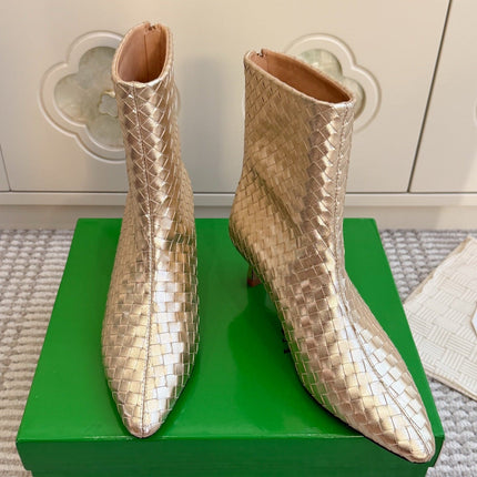 BOTTEGA VENETA 26S ANKLE BOOTS 45 MM IN METALLIC GOLD BRAIDED LAMBSKIN