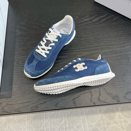 CELINE 26S LOW TOP SNEAKERS IN BLUE SUEDE AND FABRIC