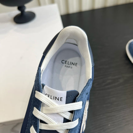 CELINE 26S LOW TOP SNEAKERS IN BLUE SUEDE AND FABRIC
