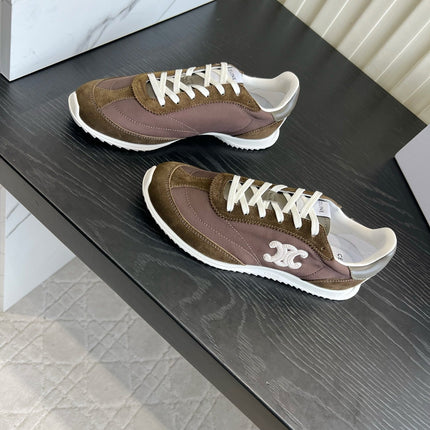 CELINE 26S LOW TOP SNEAKERS IN BROWN SUEDE AND FABRIC