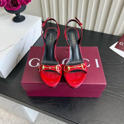 GUCCI 26S HORSEBIT GG SANDALS 105 MM IN RED PATENT CALFSKIN