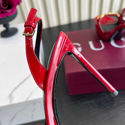 GUCCI 26S HORSEBIT GG SANDALS 105 MM IN RED PATENT CALFSKIN