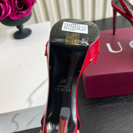 GUCCI 26S HORSEBIT GG SANDALS 105 MM IN RED PATENT CALFSKIN