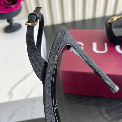 GUCCI 26S HORSEBIT GG SANDALS 105 MM IN BLACK CANVAS
