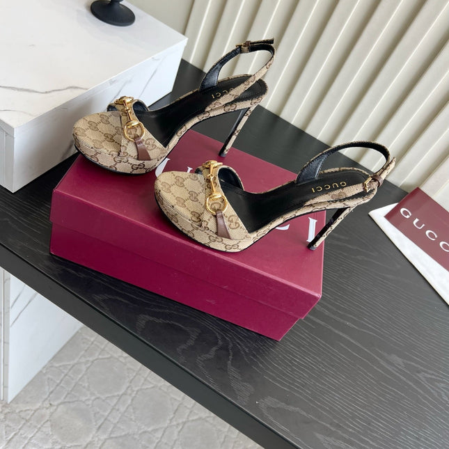 GUCCI 26S HORSEBIT GG SANDALS 105 MM IN BEIGE CANVAS