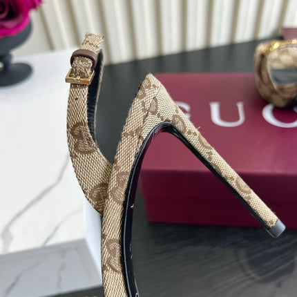 GUCCI 26S HORSEBIT GG SANDALS 105 MM IN BEIGE CANVAS