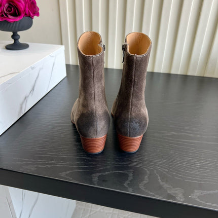 CELINE 26S ANKLE COWBOY BOOTS IN DARK BROWN SUEDE POINTED TOE