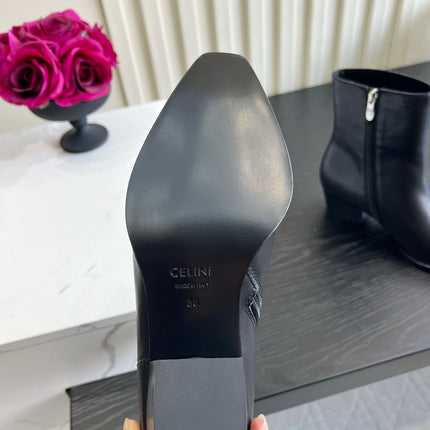 CELINE 26S ANKLE COWBOY BOOTS IN BLACK CALFSKIN POINTED TOE