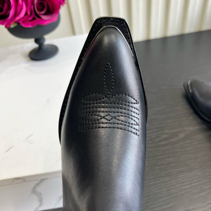CELINE 26S ANKLE COWBOY BOOTS IN BLACK CALFSKIN POINTED TOE