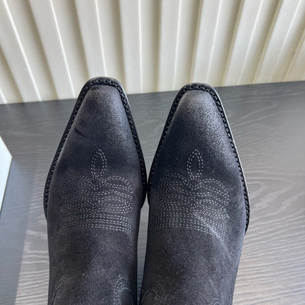 CELINE 26S COWBOY BOOTS IN BLACK SUEDE POINTED TOE