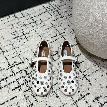 ALAIA PEARL MARY JANE SHOES IN WHITE LAMBSKIN