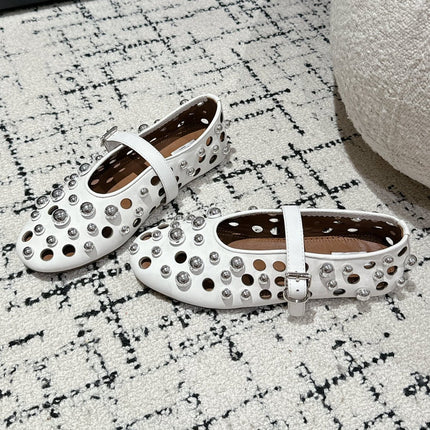 ALAIA PEARL MARY JANE SHOES IN WHITE LAMBSKIN