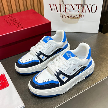 VALENTINO 26S ONESTUD SNEAKERS IN WHITE MIX BLUE CALFSKIN