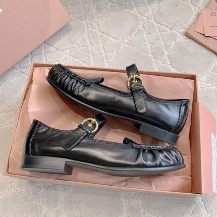 MIUMIU 26S LOAFERS IN BLACK CALFSKIN WITH STRAP