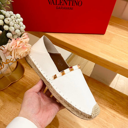 VALENTINO 26S SLIP ON SHOES IN WHITE CANVAS WITH ROCKSTUDS