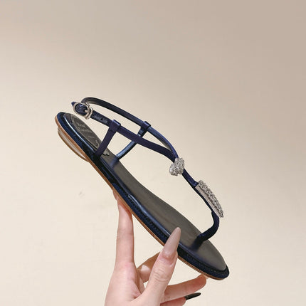 RENE CAOVILLA 26S THONG SANDALS IN NAVY BLUE LAMBSKIN