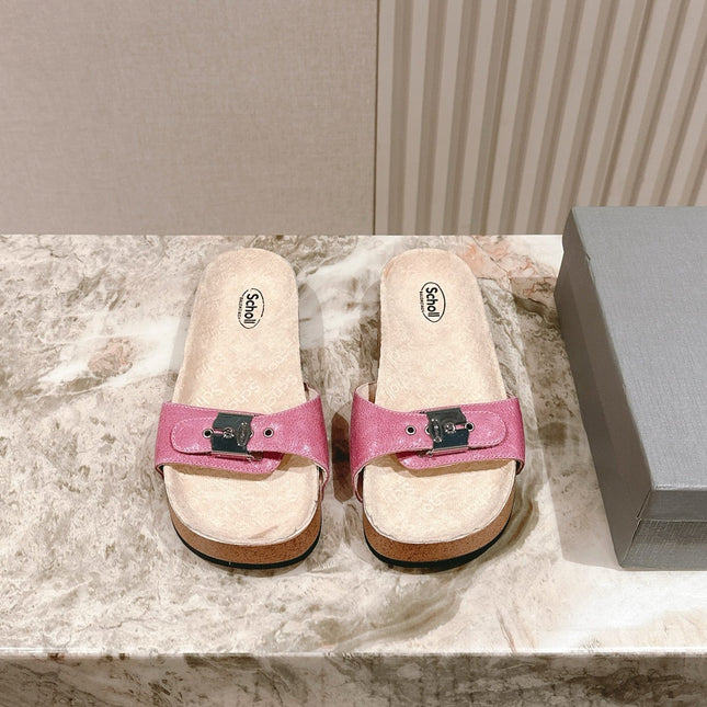 BALENCIAGA 25S SCHOLL SLIDES IN PINK PU LEATHER WITH SILVER HARDWARE