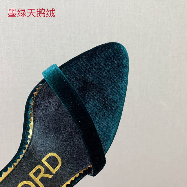 ANKLE SANDAL 10 CM IN GREEN FOREST VELVET AND SILK