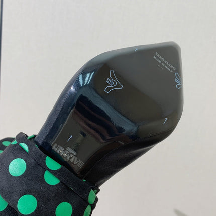 BALMAIN 25S BAKARI MULE WITH GREEN POLKA DOTS ON BLACK STRAP 95MM IN BLACK CALFSKIN