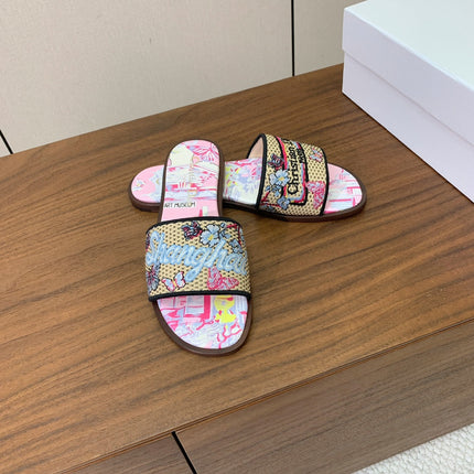 DIOR 25S DWAY SLIDE IN MULTICOLOR CALFSKIN AND FABRIC STYLE 1