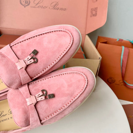 Loro Piana Pink Suede Summer Charms Walk Loafers