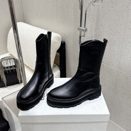 CELINE 26S ZIP-UP ANKLE BOOTS IN BLACK CALFSKIN
