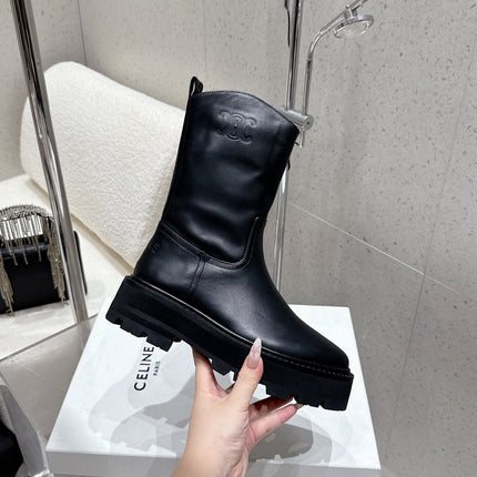 CELINE 26S ZIP-UP ANKLE BOOTS IN BLACK CALFSKIN