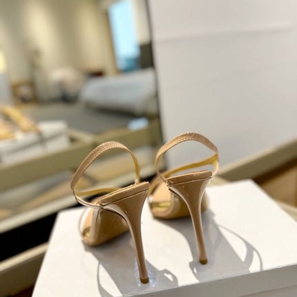GIANVITO ROSSI 26S STRAPPY HIGH-HEEL SANDALS 105 MM IN BEIGE PATENT CALFSKIN