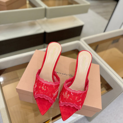 GIANVITO ROSSI 26S HEELED SANDALS 105 MM IN RED SUEDE AND LACE