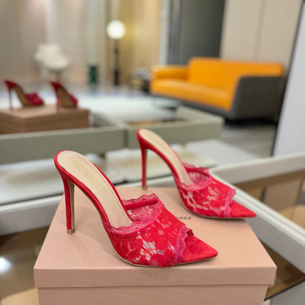 GIANVITO ROSSI 26S HEELED SANDALS 105 MM IN RED SUEDE AND LACE