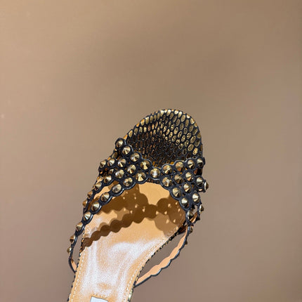 AQUAZZURA 26S HIGH-HEEL SANDALS 70 MM IN BLACK AND GOLD CALFSKIN