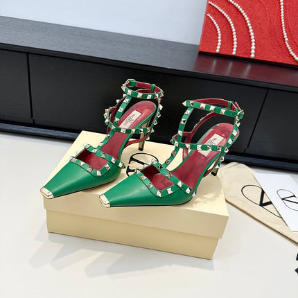VALENTINO 26S ROCKSTUD SLINGBACK PUMPS 100 MM IN GREEN CALFSKIN