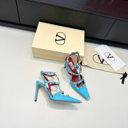 VALENTINO 26S ROCKSTUD SLINGBACK PUMPS 100 MM IN BLUE CALFSKIN