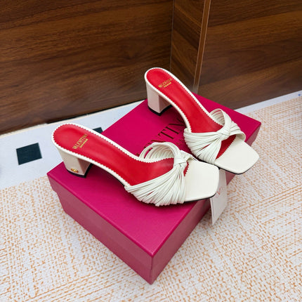 VALENTINO 26S BLOCK-HEEL SANDALS 65 MM IN CREAM WHITE CALFSKIN