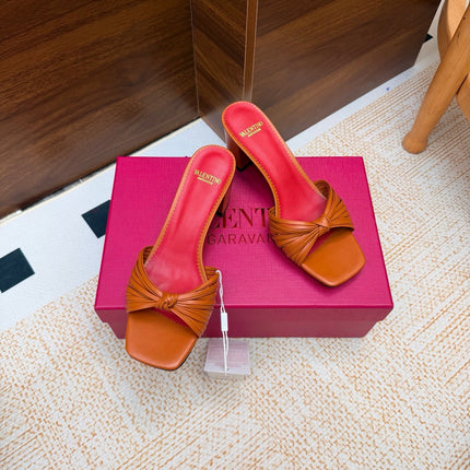 VALENTINO 26S BLOCK-HEEL SANDALS 65 MM IN ORANGE CALFSKIN