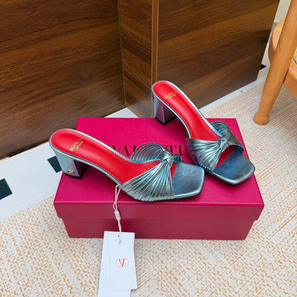 VALENTINO 26S BLOCK-HEEL SANDALS 65 MM IN METALLIC BLUE CALFSKIN