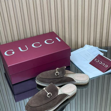 GUCCI 26S LOAFER MULES IN DARK BROWN SUEDE