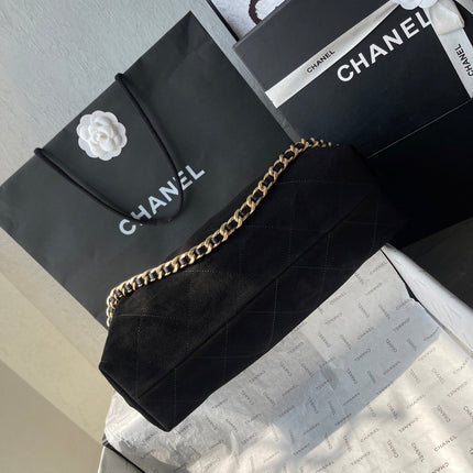 CHANEL 25S HOBO BAG 33 IN BLACK SUEDE GOLD HARDWARE