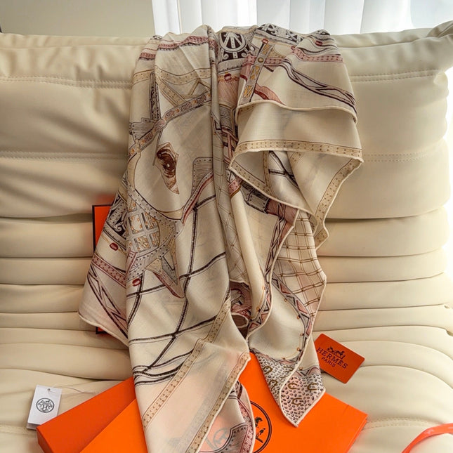 HERMES 26S SCARF 140 IN SILK AND CASHMERE 498304