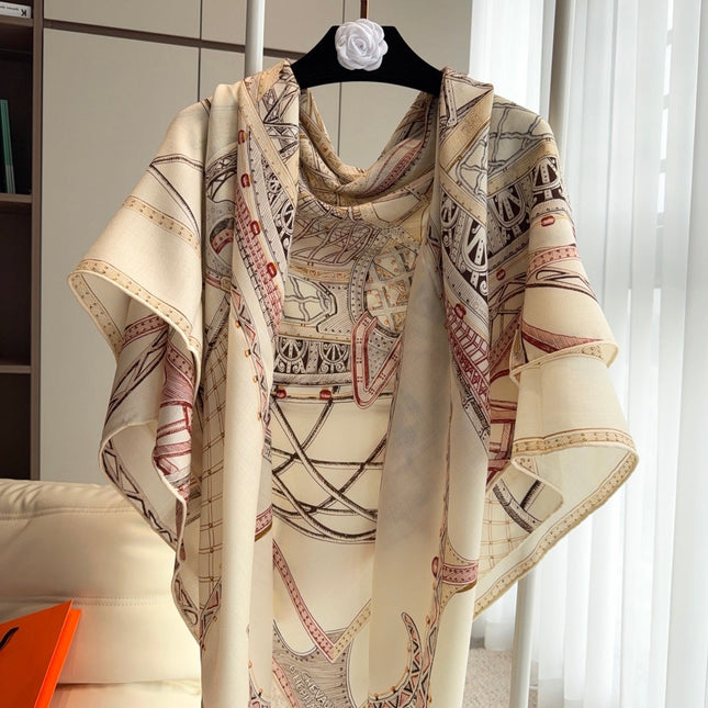 HERMES 26S SCARF 140 IN SILK AND CASHMERE 498304