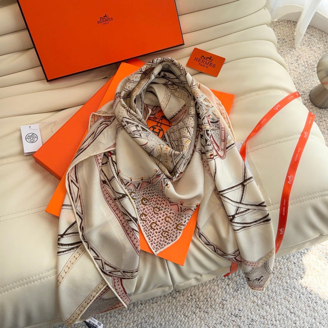 HERMES 26S SCARF 140 IN SILK AND CASHMERE 498304