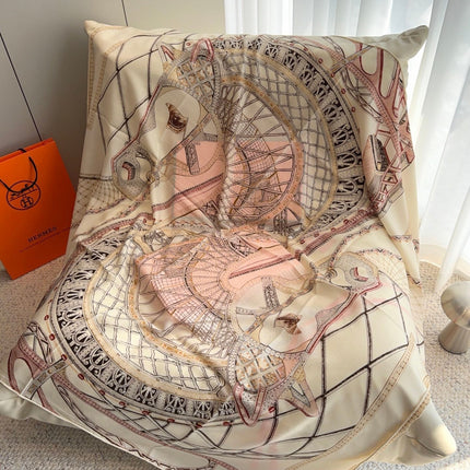 HERMES 26S SCARF 140 IN SILK AND CASHMERE 498304