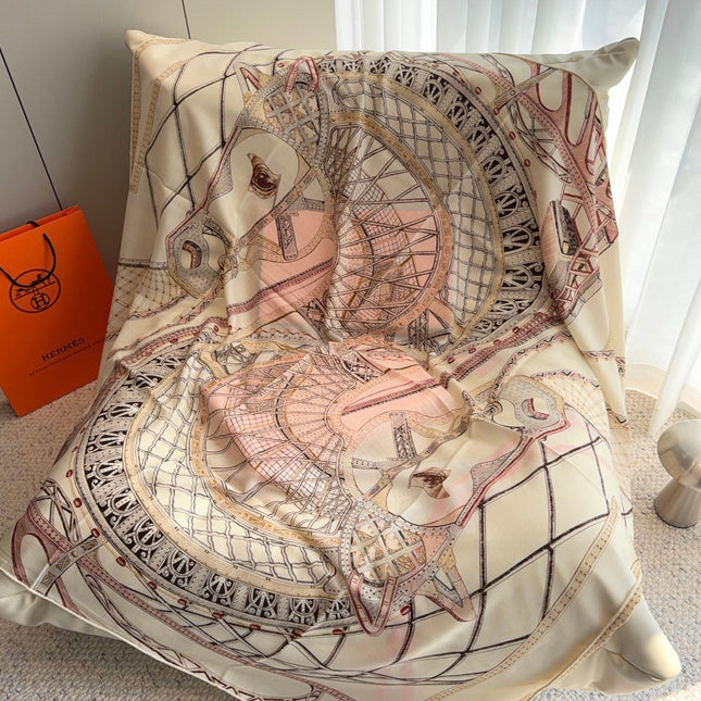HERMES 26S SCARF 140 IN SILK AND CASHMERE 498304