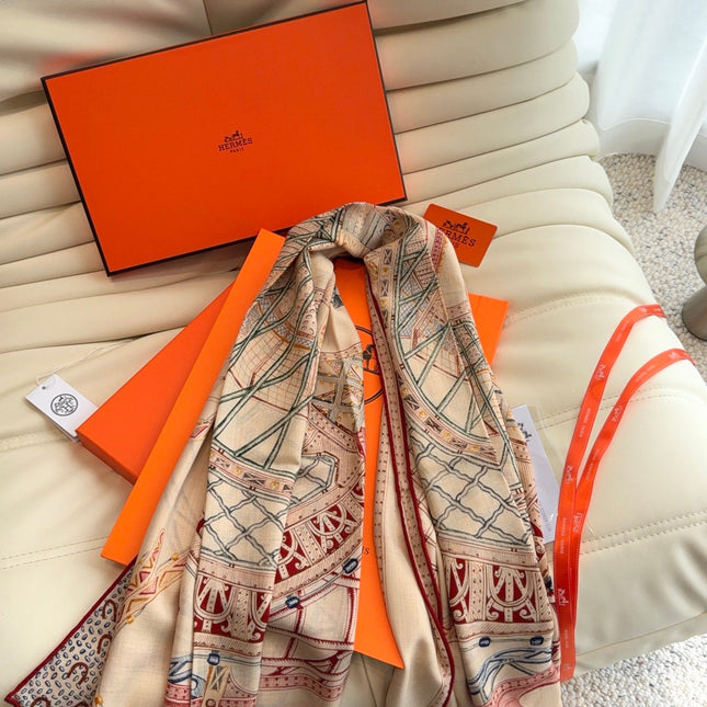 HERMES 26S SCARF 140 IN SILK AND CASHMERE 498305