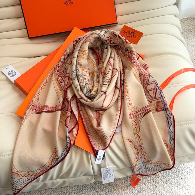 HERMES 26S SCARF 140 IN SILK AND CASHMERE 498305