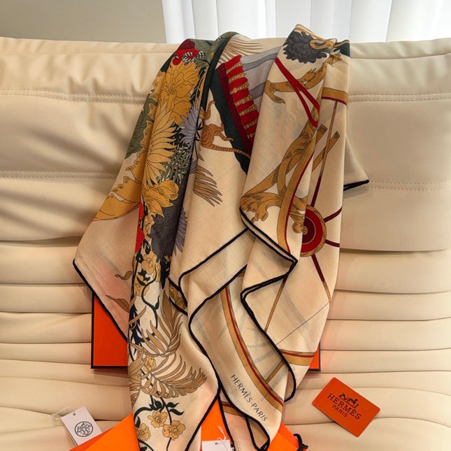 HERMES 26S SCARF 140 IN SILK AND CASHMERE 498306