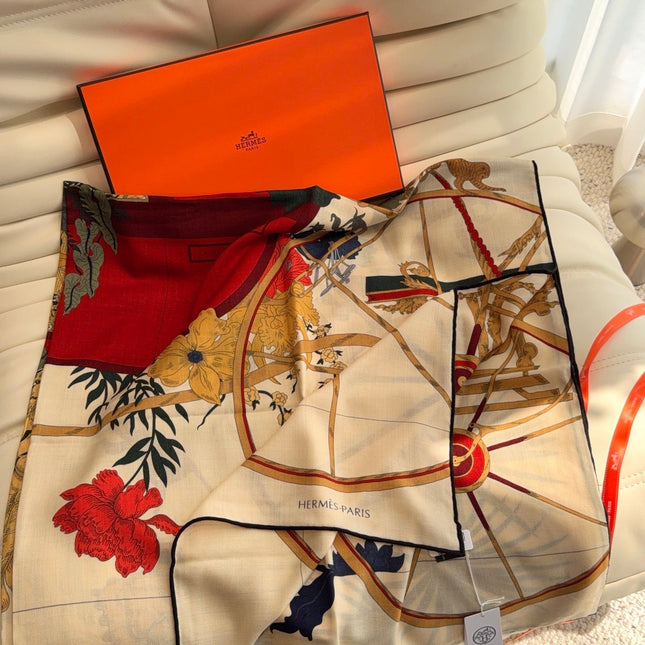 HERMES 26S SCARF 140 IN SILK AND CASHMERE 498306