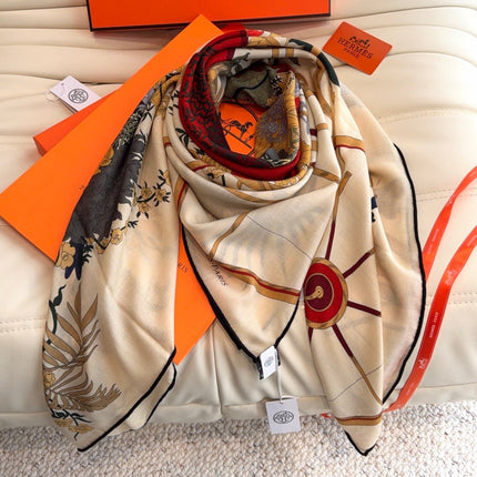 HERMES 26S SCARF 140 IN SILK AND CASHMERE 498306