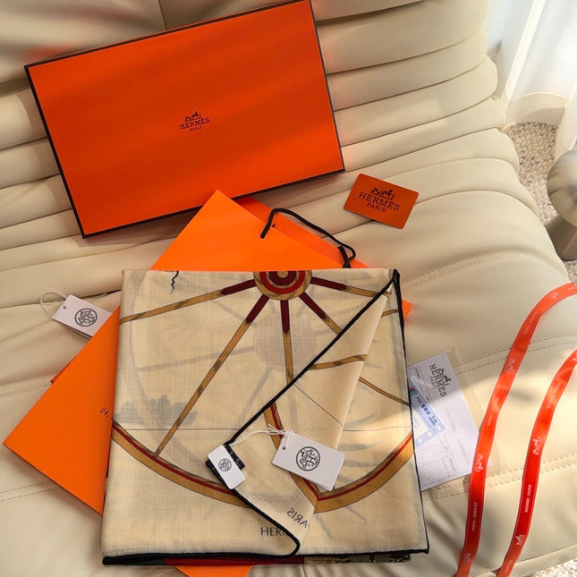 HERMES 26S SCARF 140 IN SILK AND CASHMERE 498306
